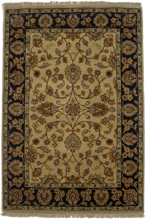 Beige Floral Classic 4X6 Indo-Kashan Oriental Rug