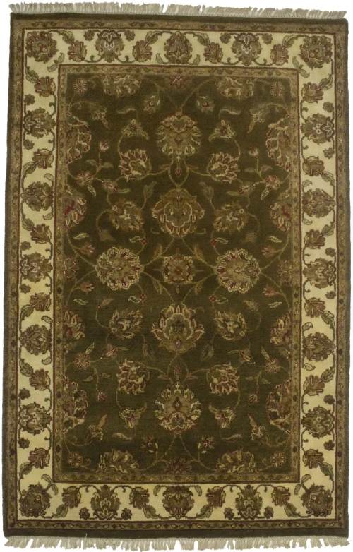 Brown Floral 4X6 Traditional Indo-Kashan Oriental Rug