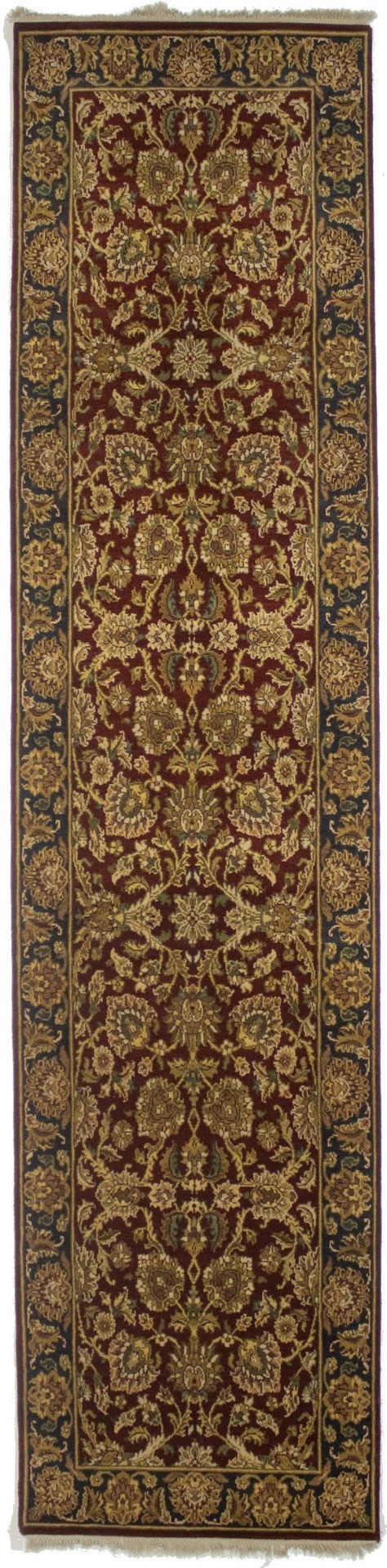 Red & Charcoal Floral 3X12 Indo-Kashan Oriental Runner Rug