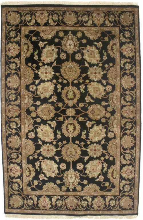 Black Floral Classic 4X6 Indo-Kashan Oriental Rug