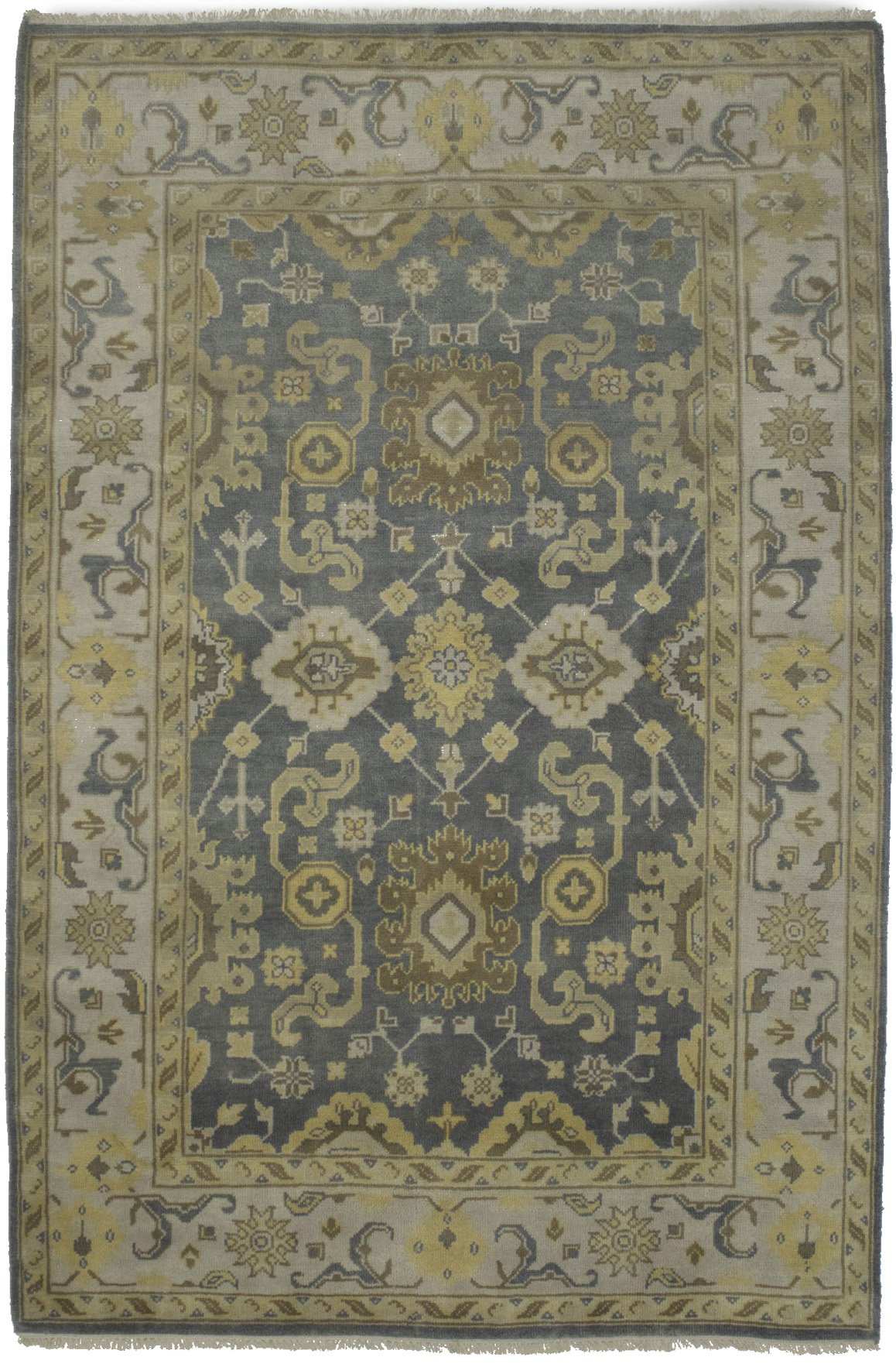 Slate Gray Floral 6X9 Oushak Chobi Oriental Rug