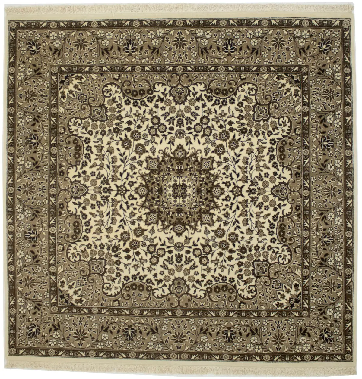 Cream Floral Kirman 6X6 Oriental Rug