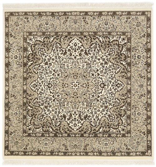 Cream Floral Kirman 5X5 Oriental Square Rug