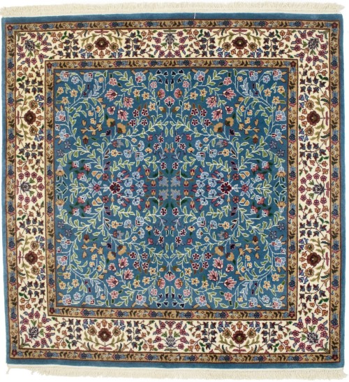 Teal Blue Floral Kirman 5X5 Oriental Square Rug