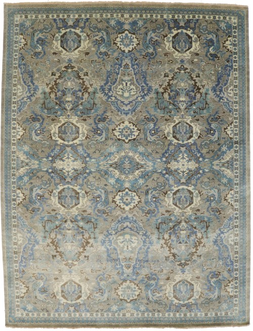 Brownish Gray Floral 9X12 Transitional Osh Chobi Oriental Rug