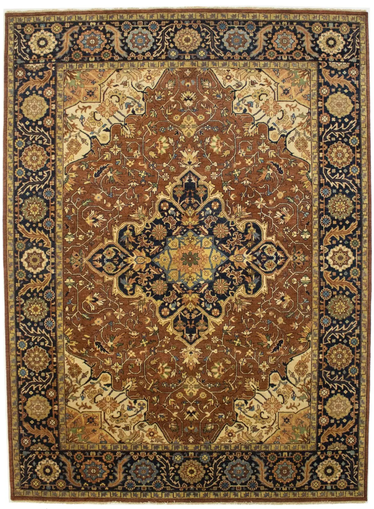 Rust & Navy Floral Traditional 9X12 Heriz Serapi Oriental Rug