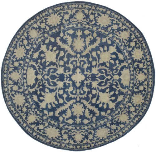 Slate Blue Floral Transitional 8X8 Oriental Round Rug