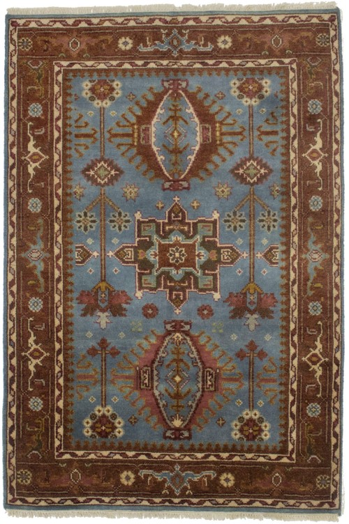 Blue-Gray Geometric 4X6 Indo-Karajeh Oriental Rug