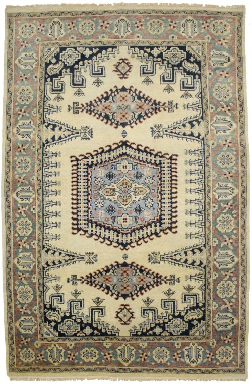 Cream Tribal 6X9 Indo-Viss Oriental Rug