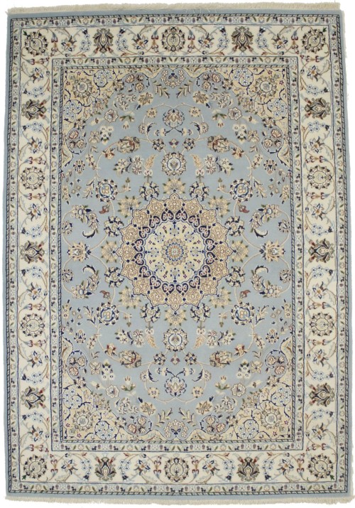 Light Blue Floral 5X7 Indo-Nain Oriental Rug