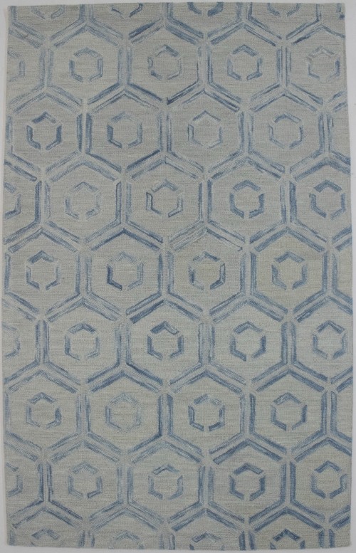 Beige & Blue Geometric 5X8 Hand-Tufted Modern Rug