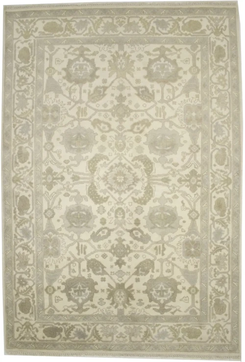 Cream Floral 6X9 Oushak Chobi Oriental Rug