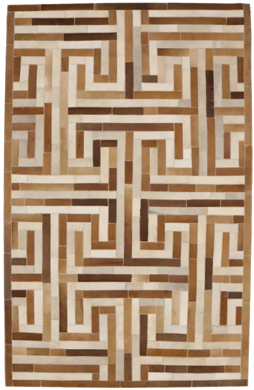 Brown Beige Cowhide 5X8 Modern Leather Rug