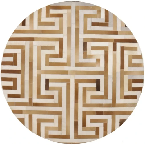 Beige Brown Cowhide 6X6 Modern Leather Round Rug