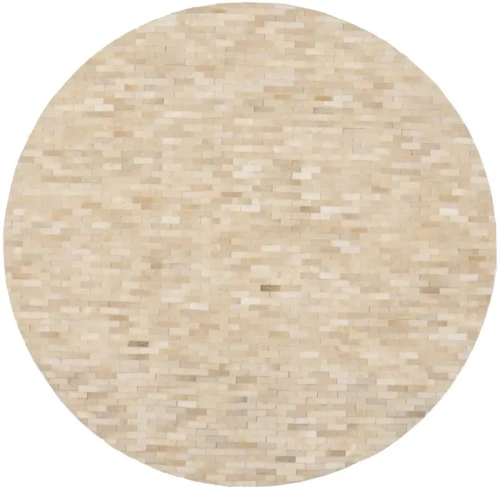 Beige Cream Cowhide 6X6 Modern Leather Round Rug