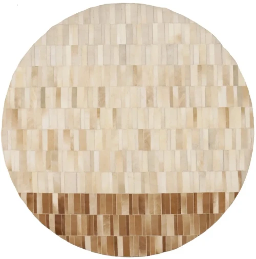 Beige Brown Cowhide 6X6 Modern Leather Round Rug