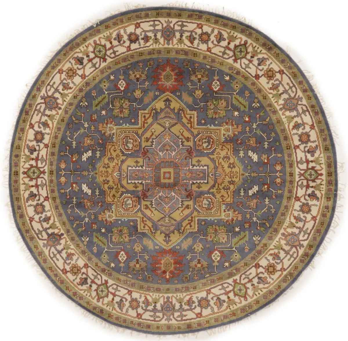 Blue-gray Geometric 10X10 Heriz Serapi Oriental Round Rug