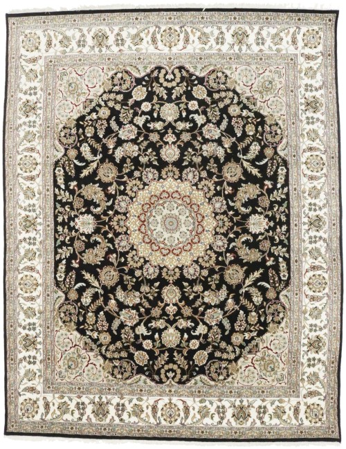 Black Floral 8X10 Indo-Nain Oriental Rug