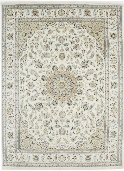 Cream Floral 9X12 Indo-Nain Oriental Rug