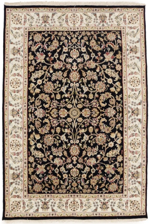 Dark Navy Floral 4X6 Indo-Nain Oriental Rug