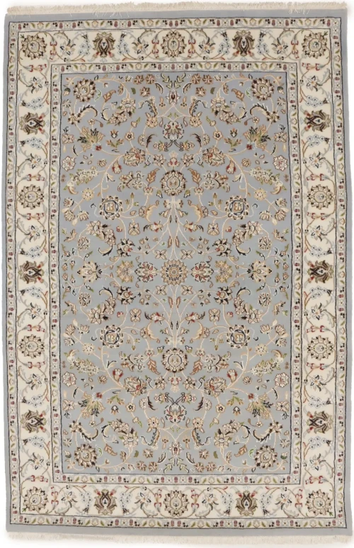 Light Blue Floral 4X6 Indo-Nain Oriental Rug