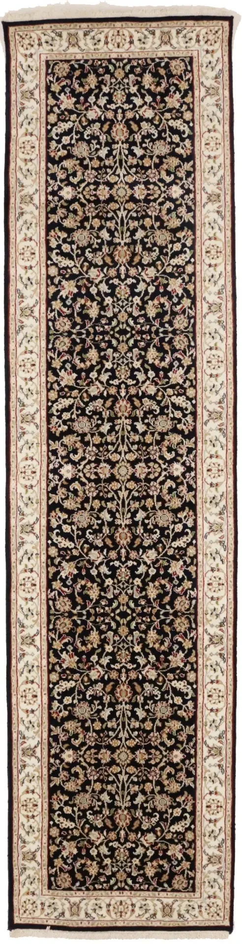 Dark Navy Floral 3X10 Indo-Nain Oriental Runner Rug