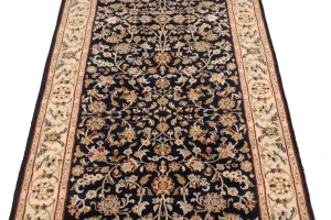 Dark Navy Floral 3X10 Indo-Nain Oriental Runner Rug