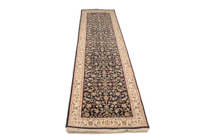 Dark Navy Floral 3X10 Indo-Nain Oriental Runner Rug
