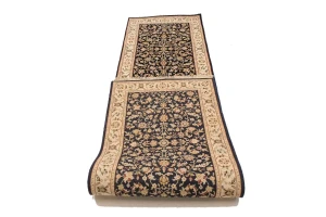 Dark Navy Floral 3X10 Indo-Nain Oriental Runner Rug