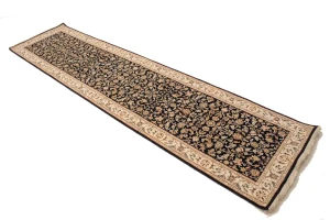 Dark Navy Floral 3X10 Indo-Nain Oriental Runner Rug