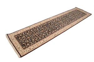 Dark Navy Floral 3X10 Indo-Nain Oriental Runner Rug