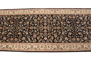 Dark Navy Floral 3X10 Indo-Nain Oriental Runner Rug