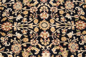 Dark Navy Floral 3X10 Indo-Nain Oriental Runner Rug