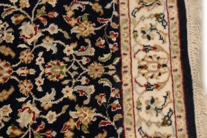 Dark Navy Floral 3X10 Indo-Nain Oriental Runner Rug