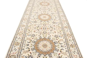 Cream Floral 3X12 Indo-Nain Oriental Runner Rug