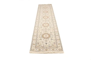 Cream Floral 3X12 Indo-Nain Oriental Runner Rug
