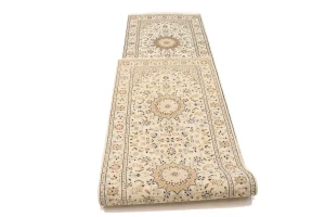Cream Floral 3X12 Indo-Nain Oriental Runner Rug