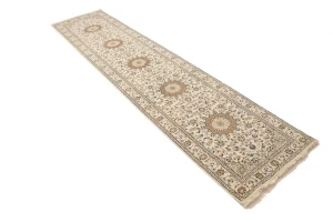 Cream Floral 3X12 Indo-Nain Oriental Runner Rug