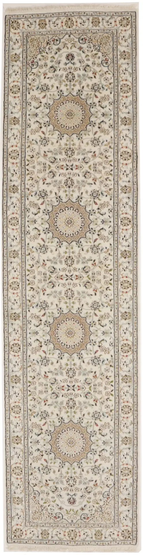 Cream Floral 3X11 Indo-Nain Oriental Runner Rug