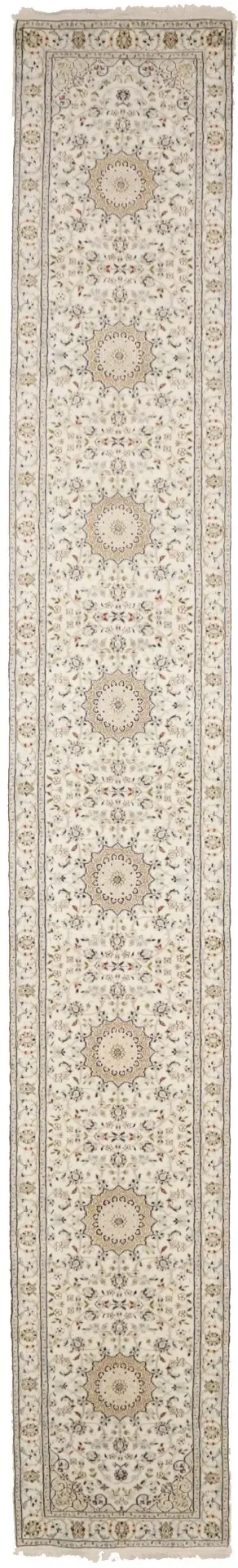 Cream Floral 3X18 Indo-Nain Oriental Runner Rug