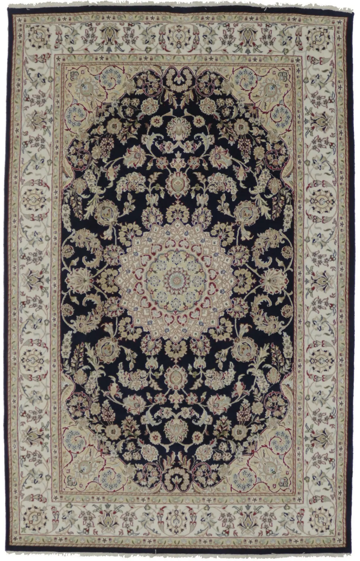 Dark Navy Floral 6X9 Indo-Nain Oriental Rug