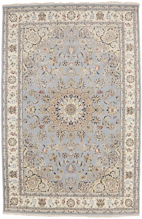 Light Blue Floral 6'3X9'7 Indo-Nain Oriental Rug