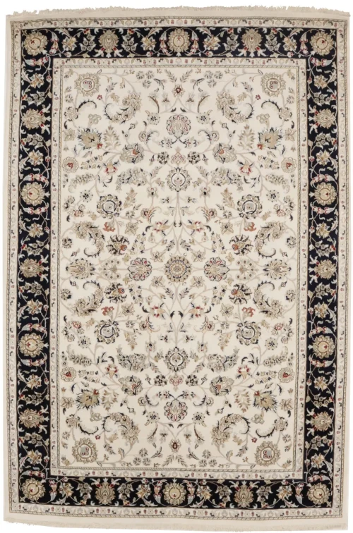 Cream Floral 6X9 Indo-Nain Oriental Rug