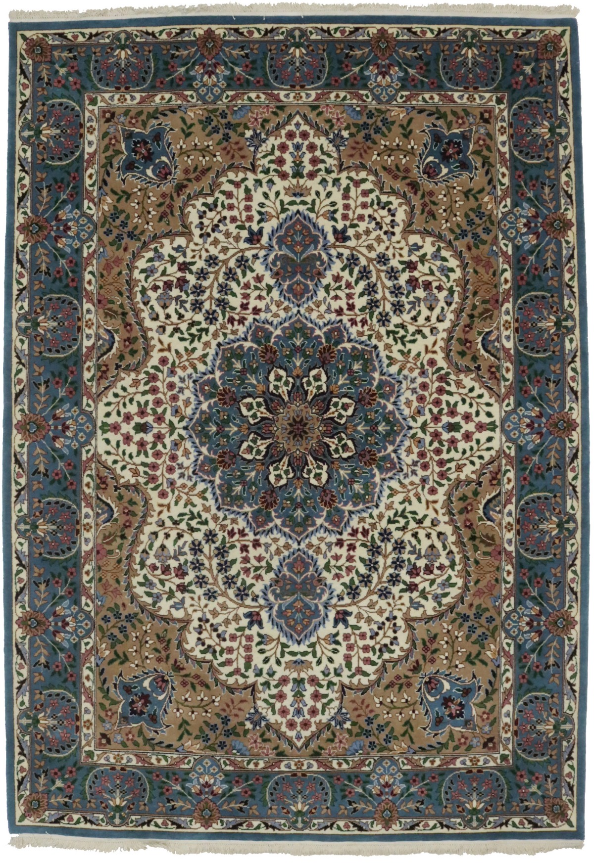 Cream Floral Kirman 7X9 Oriental Rug