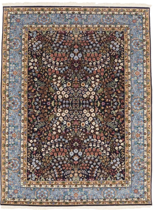 Navy Blue Floral Kirman 6X8 Oriental Rug