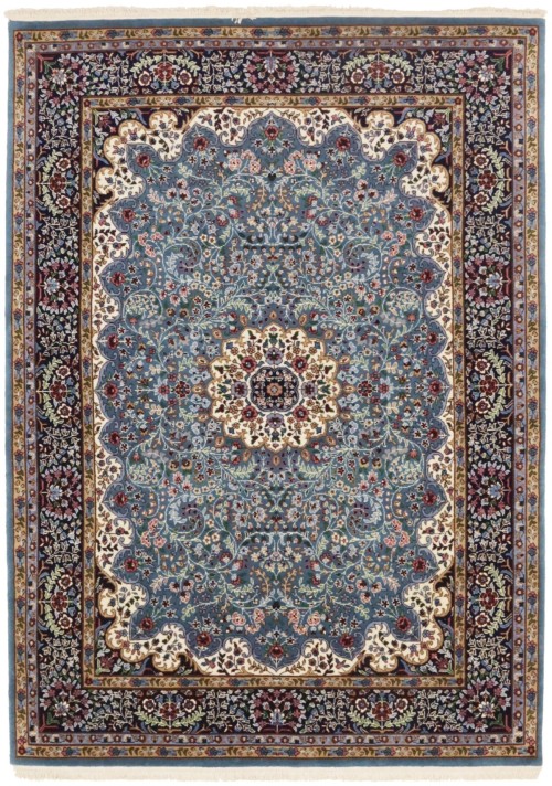 Teal Blue Floral Kirman 5'8X7'7 Oriental Rug