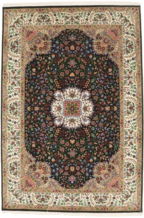 Black Floral Kirman 6X9 Oriental Rug