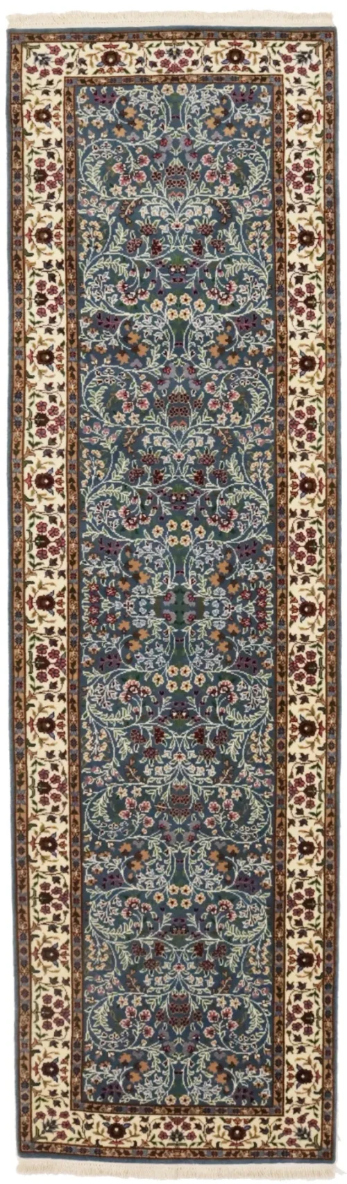 Teal Blue Floral Kirman 3X10 Oriental Runner Rug