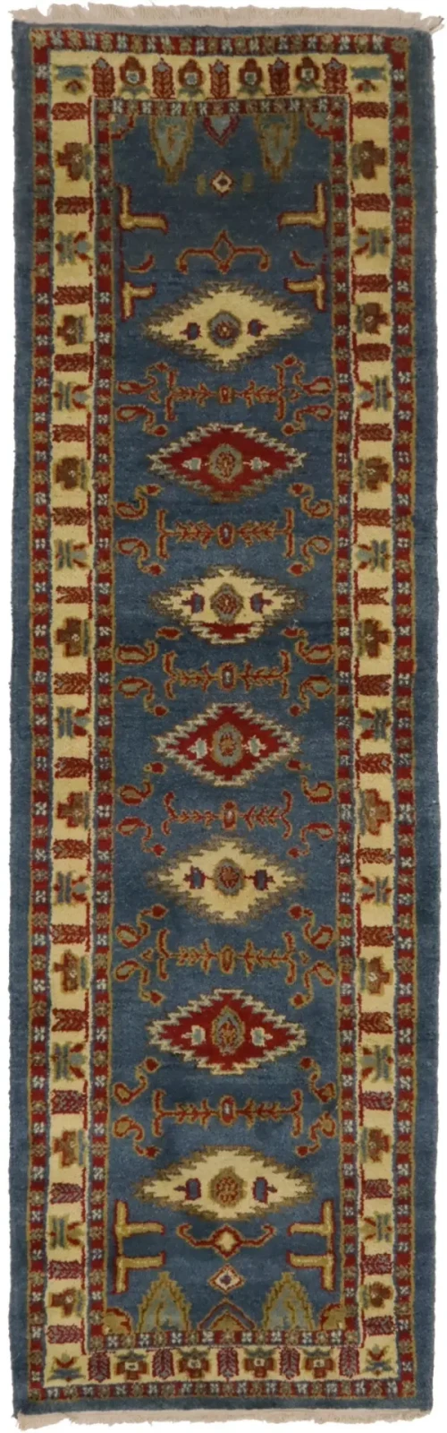 Blue Geometric 3X9 Kazak Oriental Runner Rug