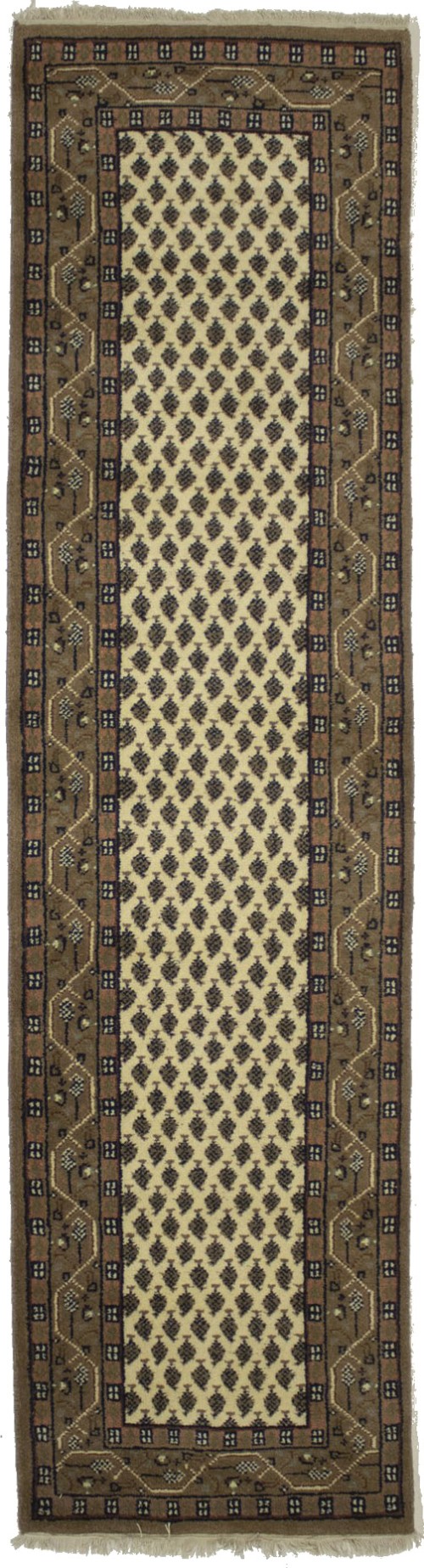 Cream Floral 2'4X9 Indo Botemir Oriental Runner Rug